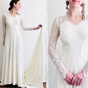 🔥SOLD🔥70s Vintage Wedding Dress Lace Long Sleeve Boho 30s Ivory White Boho